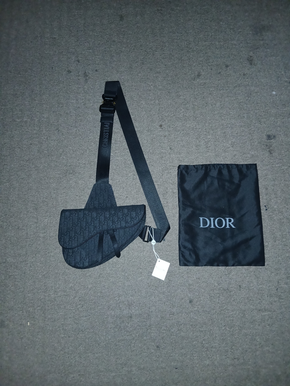 Dior Black Saddle Messenger Bag with Logo Strap